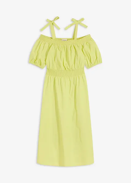 Off-Shoulder-Kleid aus reiner Bio-Baumwolle in gelb von vorne - bonprix