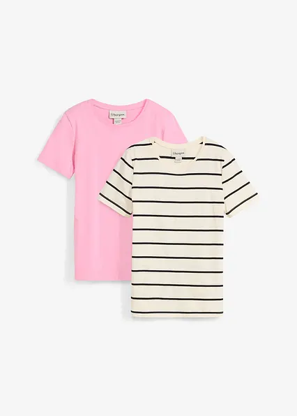T-Shirt aus reiner Bio-Baumwolle (2er Pack) in rosa von vorne - bonprix