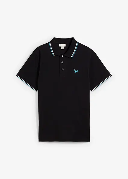 Piqué-Poloshirt aus reiner Bio-Baumwolle in schwarz von vorne - bonprix