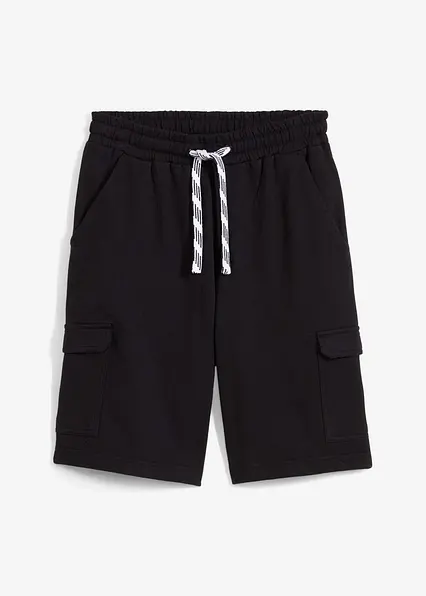 Sweat-Bermuda mit Cargotaschen aus reiner Bio-Baumwolle in schwarz von vorne - bonprix