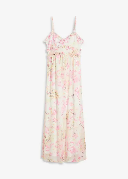 Maxikleid aus zartem Mesh in beige von vorne - bonprix