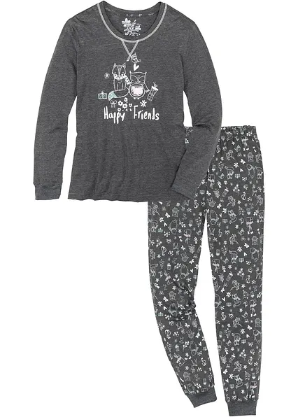 Pyjama in grau von vorne - bonprix