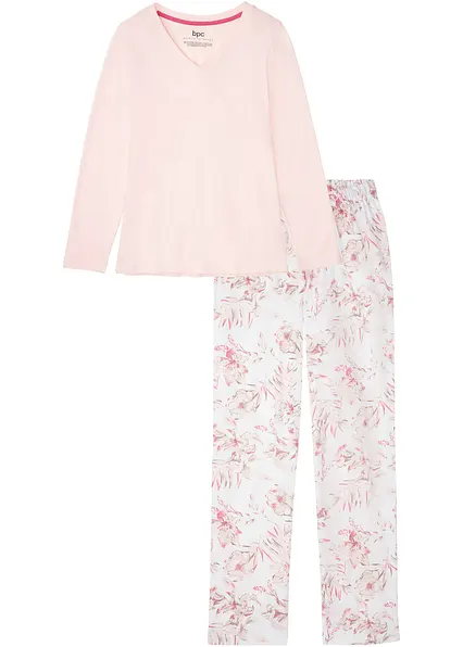 Pyjama aus reiner Bio-Baumwolle in weiß von vorne - bonprix