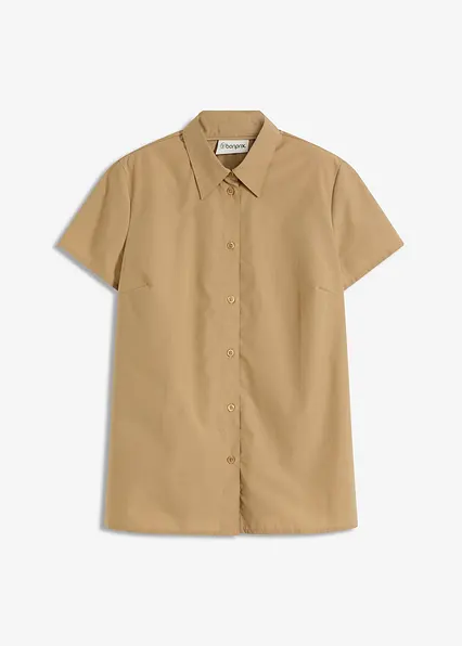 Kurzarmbluse aus Popeline in braun von vorne - bonprix