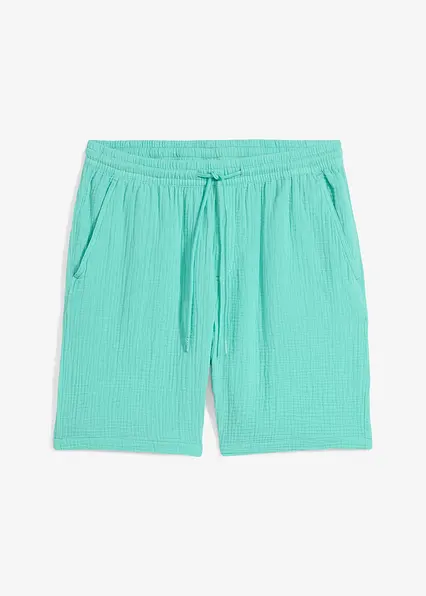 Musselin-Shorts aus reiner Baumwolle, Regular Fit in grün von vorne - bonprix