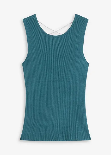 Stricktop mit Glitzerband in petrol von vorne - bonprix