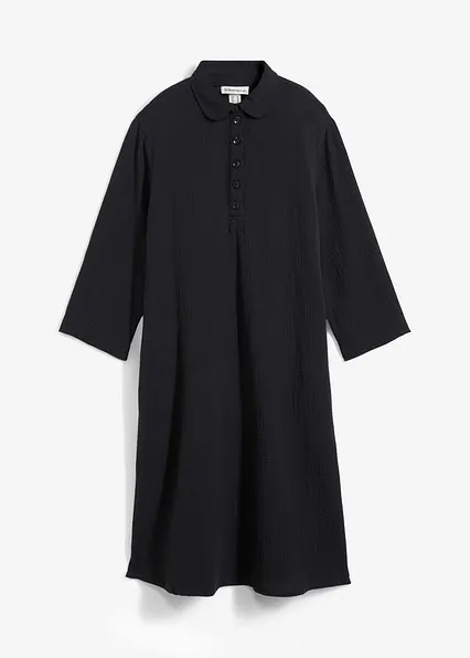 Hemdblusenkleid aus Musselin in schwarz von vorne - bonprix