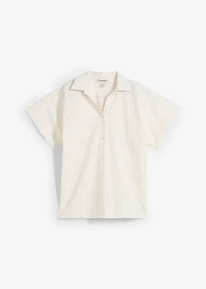Kurzarmhemd aus Seersucker in beige von vorne - bonprix