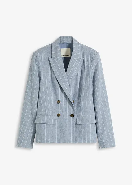 Blazer mit Leinenanteil in blau von vorne - bonprix