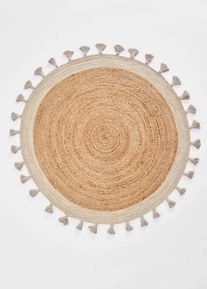 Runder Kelim-Teppich mit Fransen in beige von vorne - bonprix