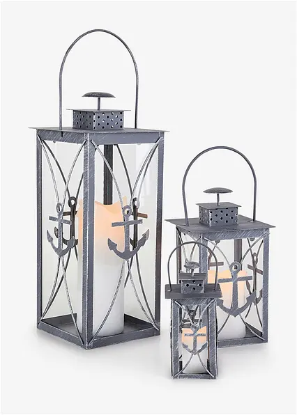 Laterne mit Anker (3-tlg.Set) in grau - bonprix
