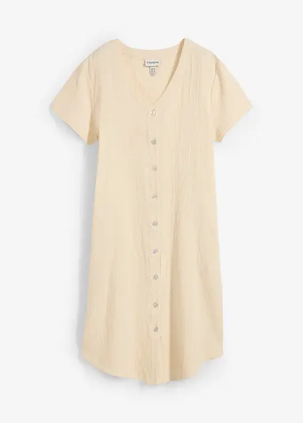 Blusenkleid aus softem Musselin in beige von vorne - bonprix