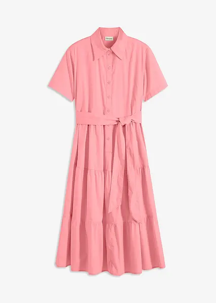 Blusenkleid aus elastischem Baumwoll-Mix in rosa von vorne - bonprix