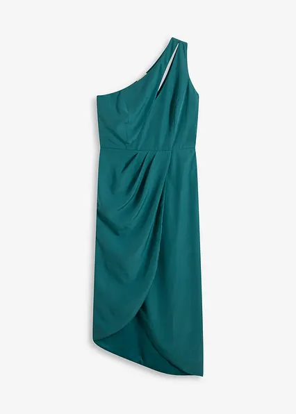 Satin-Kleid mit Drapierung in petrol von vorne - bonprix