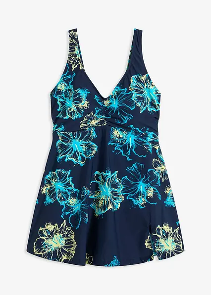 Medium Shape-Badekleid mit V-Ausschnitt in blau von vorne - bonprix