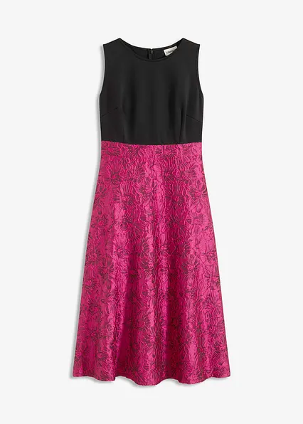 Midikleid mit Rock aus glänzendem Jacquard in blau von vorne - bonprix