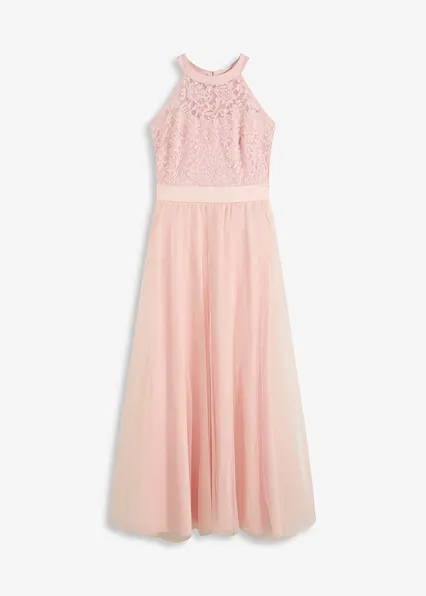Maxikleid mit Spitze und Tüll-Rock in rosa von vorne - bonprix
