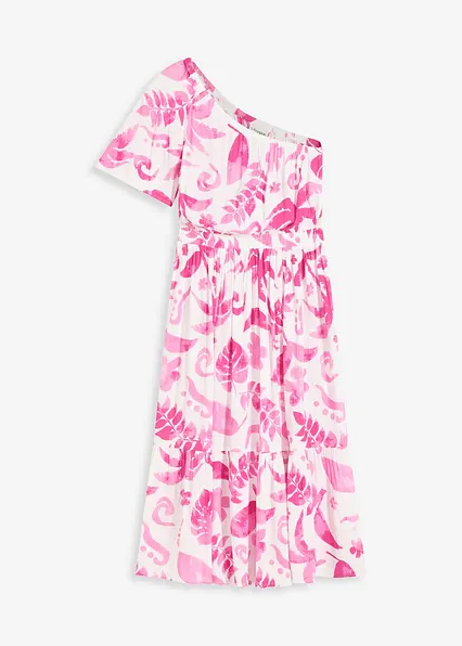 One-Shoulder-Kleid aus strukturierter Viskose in weiß von vorne - bonprix