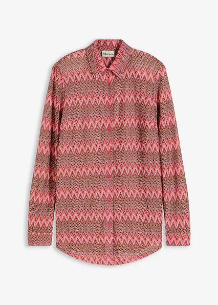 Longbluse in Häkel-Optik in pink von vorne - bonprix