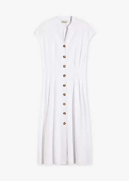 Midikleid aus leichtem Leinen-Mix in weiß von vorne - bonprix