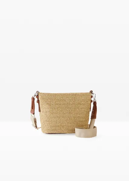 Umhängetasche in Strohoptik in beige von vorne - bonprix