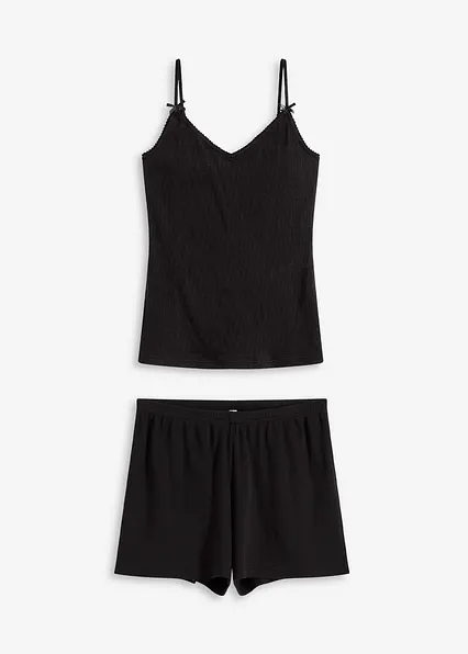 Gerippter Shorty aus reiner Baumwolle in schwarz von vorne - bonprix