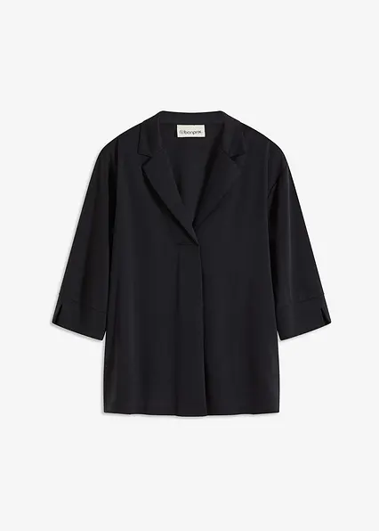 Tunika-Shirt aus fließendem Viskose-Piqué in schwarz von vorne - bonprix