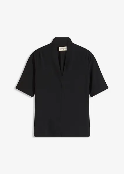 Shirt mit Kelchkragen in schwarz von vorne - bonprix
