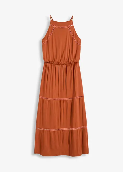 Maxikleid mit Crochet-Einsätzen in braun von vorne - bonprix