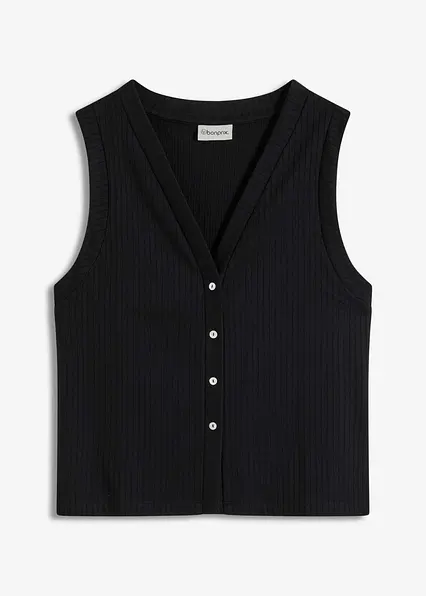 Gerippte Weste in Strickoptik in schwarz von vorne - bonprix