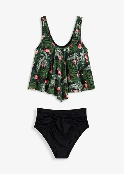 Tankini mit Highwaist-Bikinihose (2-tlg.Set) in schwarz von vorne - bonprix