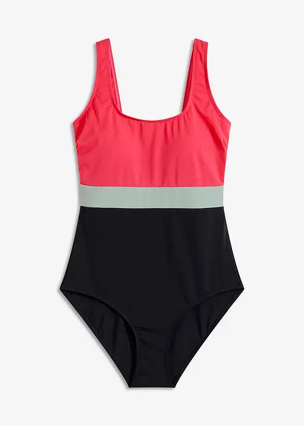 Schnelltrocknender Badeanzug mit Colorblocking in pink von vorne - bonprix
