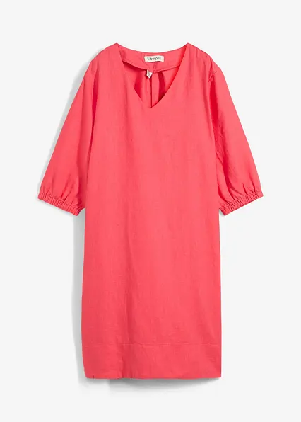 Kleid aus reinem Leinen, 3/4 Arm in pink von vorne - bonprix