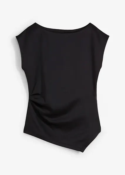 Asymmetrisches Top aus bequemem Scuba in schwarz von vorne - bonprix