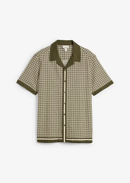 Kurzarmhemd aus luftigem Leinen-Mix in beige von vorne - bonprix