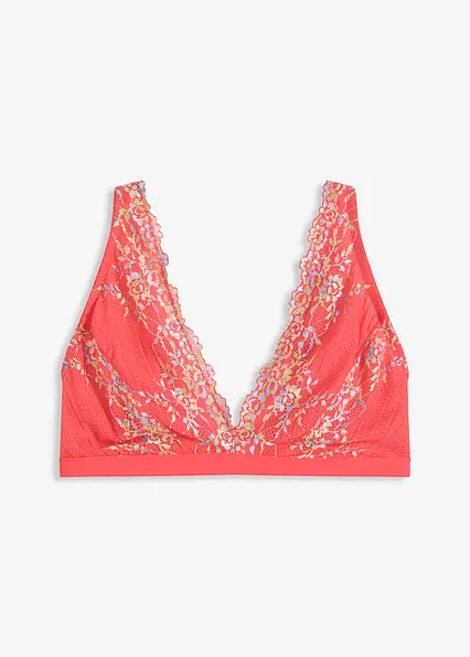 Bralette ohne Bügel mit mehrfarbiger Spitze in pink von vorne - bonprix