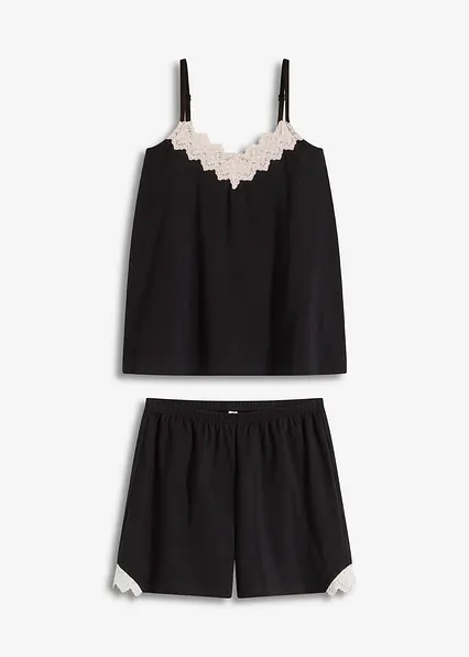 Shorty mit Spaghettiträger in schwarz von vorne - bonprix