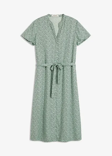 Blusenkleid mit Pünktchen in grün von vorne - bonprix