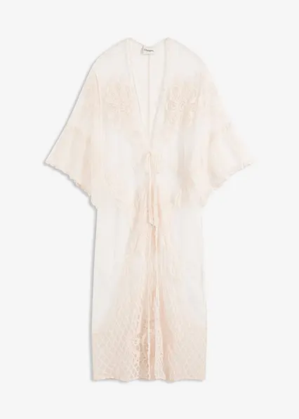 Transparenter Strandkimono mit Spitze in weiß von vorne - bonprix