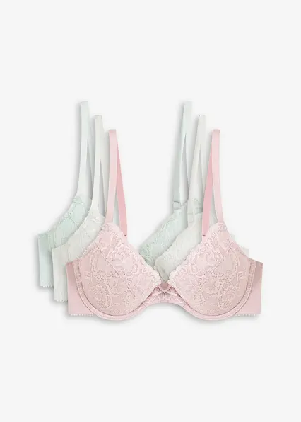 Push-up-BH mit feiner Spitze (3er Pack) in lila von vorne - bonprix