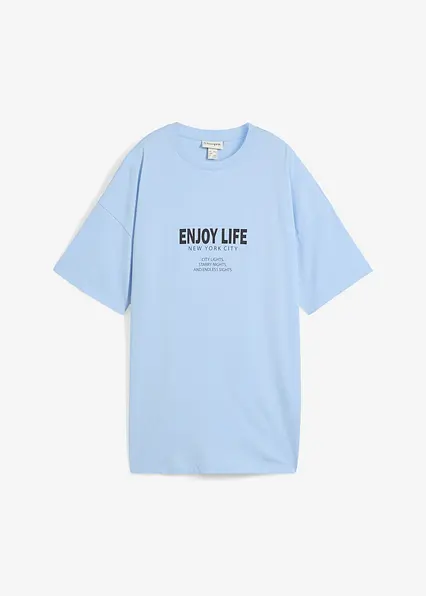 Oversize-Shirt aus reiner Bio-Baumwolle in blau von vorne - bonprix