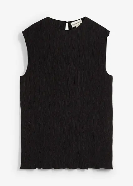 Top aus strukturiertem Crinkle in schwarz von vorne - bonprix