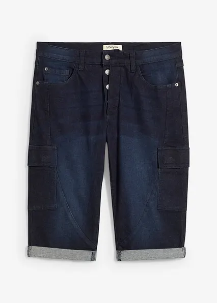 Stretch-Jeans-Cargobermuda, Regular Fit in blau von vorne - bonprix