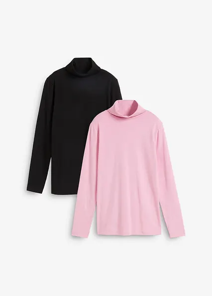 Langarmshirt mit reiner Bio-Baumwolle (2er Pack) in rosa von vorne - bonprix