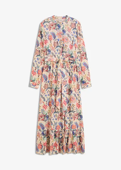 Maxikleid aus fließender Viskose in beige von vorne - bonprix
