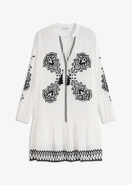 Tunika-Kleid aus strukturierter Viskose in weiß von vorne - bonprix