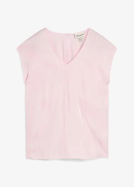 Kurzarmbluse aus glänzendem Satin in lila von vorne - bonprix
