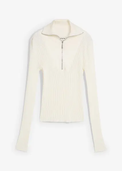 Rippshirt aus softem Viskose-Mix in weiß von vorne - bonprix