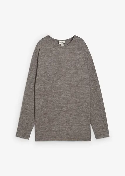 Long-Sweatshirt in Strickoptik in grau von vorne - bonprix