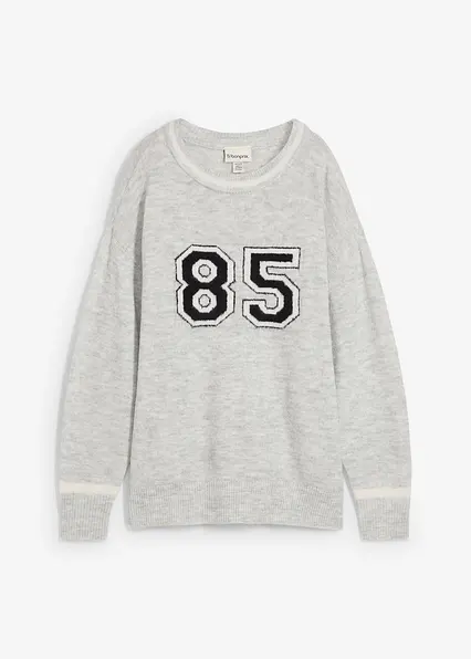 Oversize-Pullover mit überschnittener Schulter in grau von vorne - bonprix
